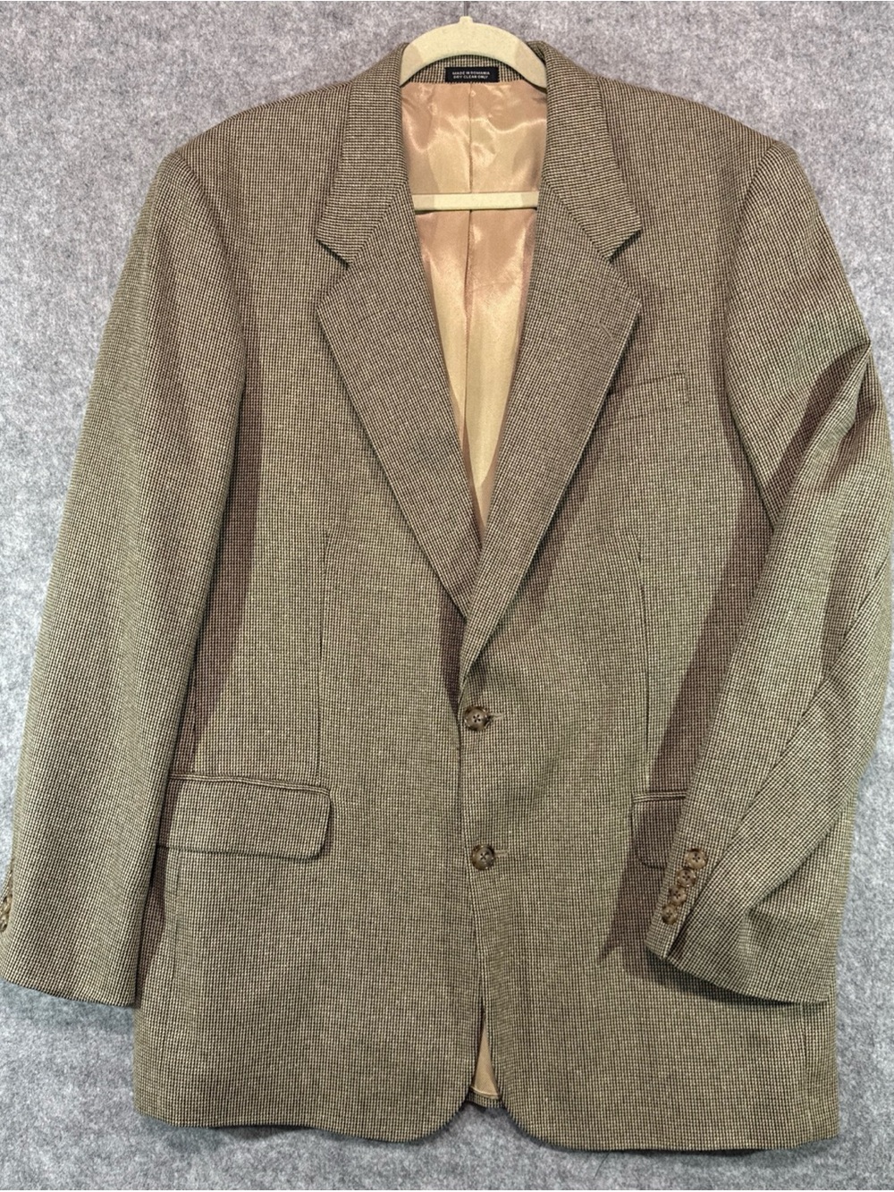 Oscar De La Renta Blazer - Mens 42L - Houndstooth Tan Wool Suit Coat Jacket